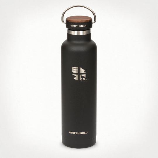 22oz (650 ml) Earthwell® Woodie™ Vacuum Bottle w/ Walnut Cap - Volcanic Black