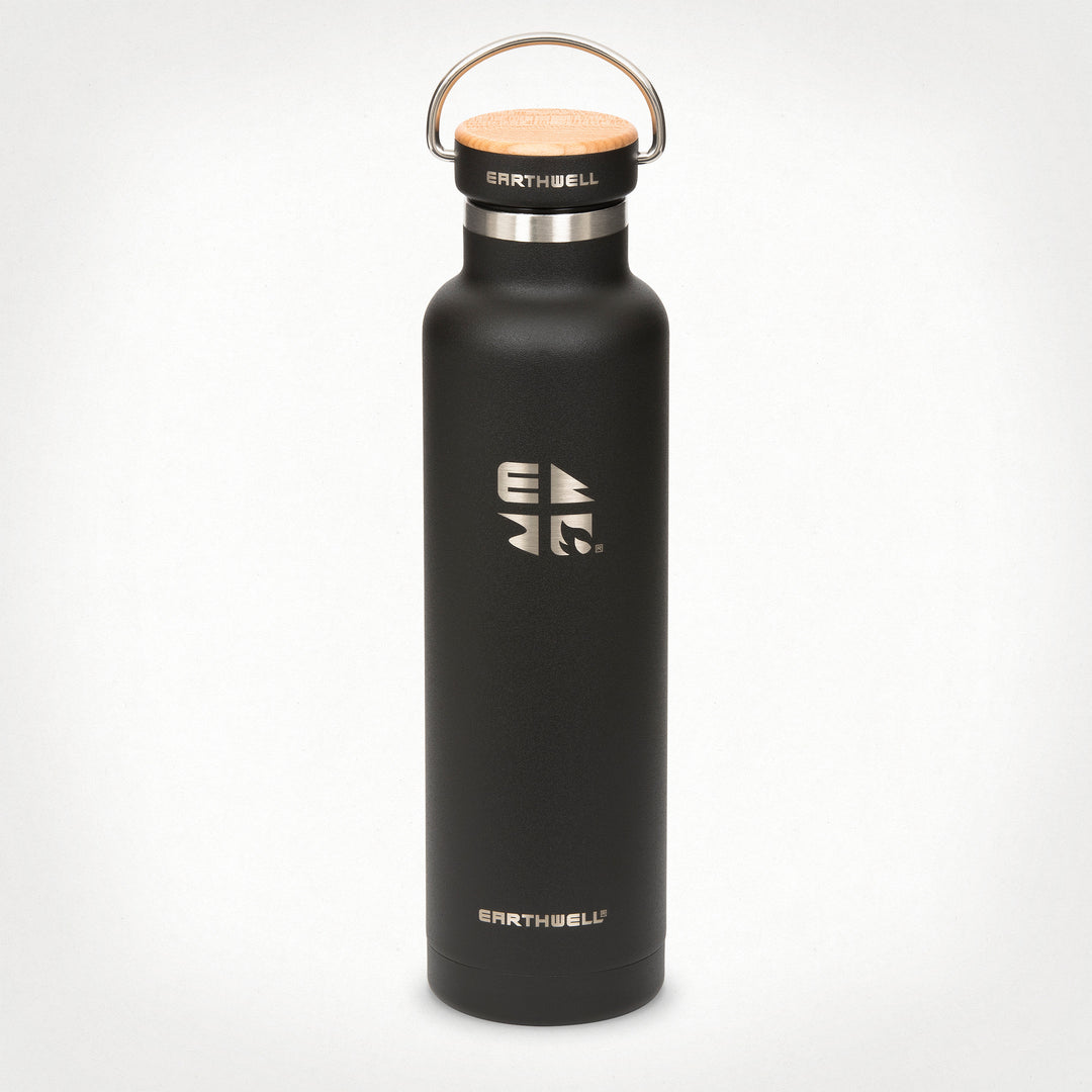 22oz (650 ml) Earthwell® Woodie™ Vacuum Bottle w/ Maple Cap - Volcanic Black