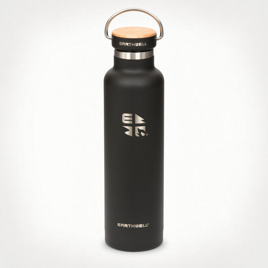 22oz (650 ml) Earthwell® Woodie™ Vacuum Bottle w/ Maple Cap - Volcanic Black