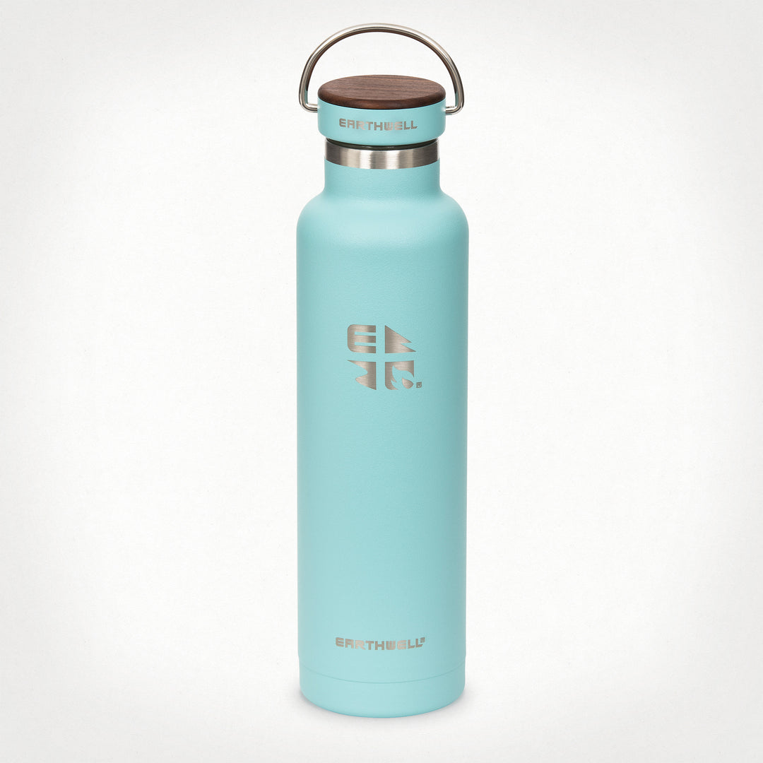 22oz (650 ml) Earthwell® Woodie™ Vacuum Bottle w/ Walnut Cap - Aqua Blue