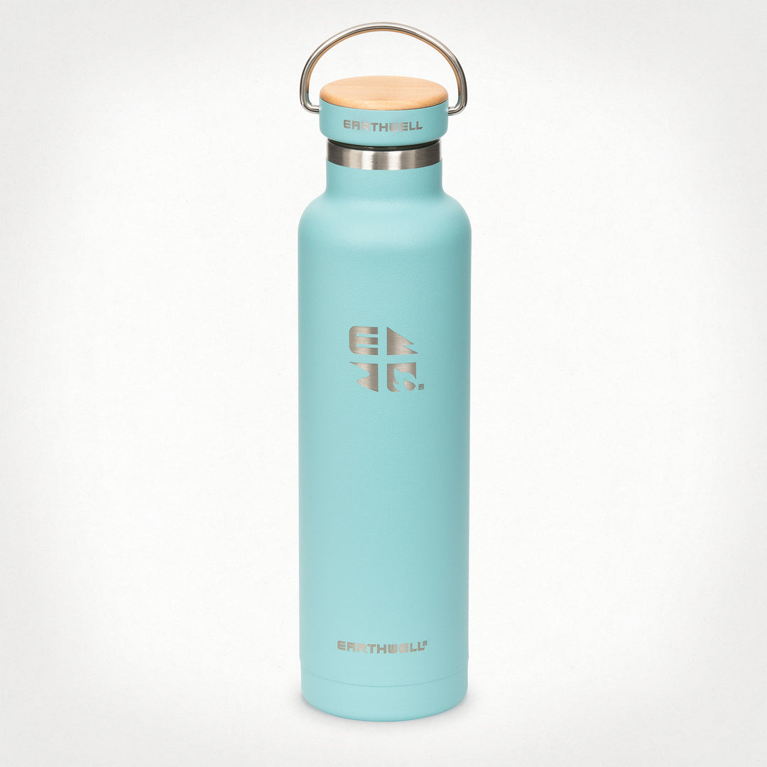 22oz (650 ml) Earthwell® Woodie™ Vacuum Bottle w/ Maple Cap - Aqua Blue
