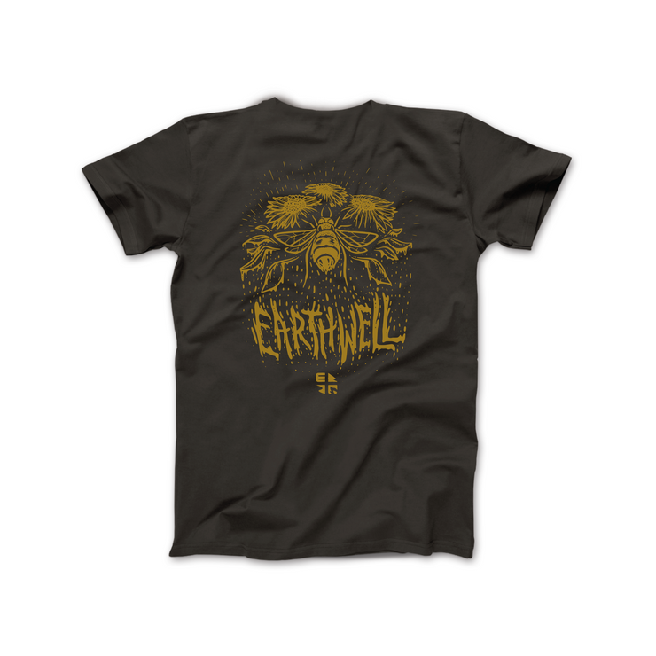 Earthwell Men's Bee Pollinator Graphic T-Shirt / Coal / Back View