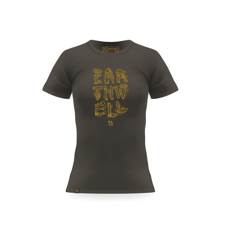 Earthwell Women's Origin Fungi Graphic T-Shirt / Coal / Front View