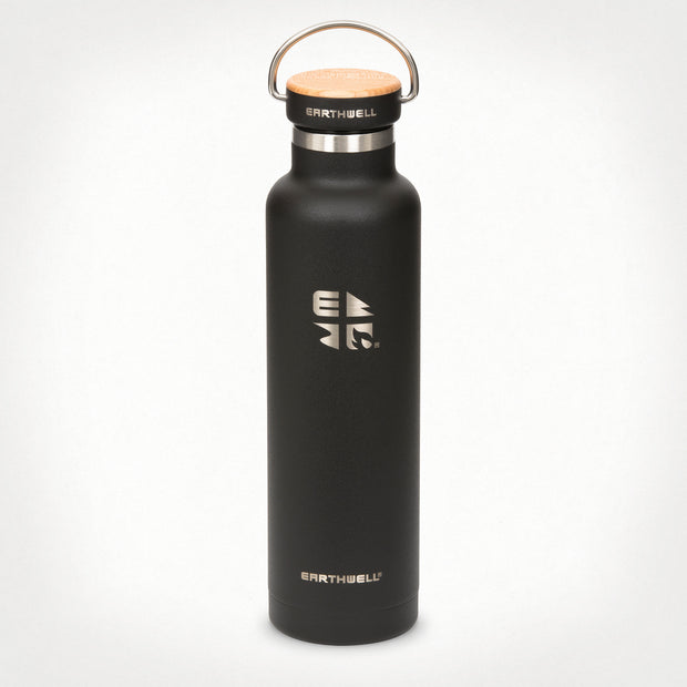  22oz (650 ml) Earthwell® Woodie™ Vacuum Bottle w/ Maple Cap - Volcanic Black